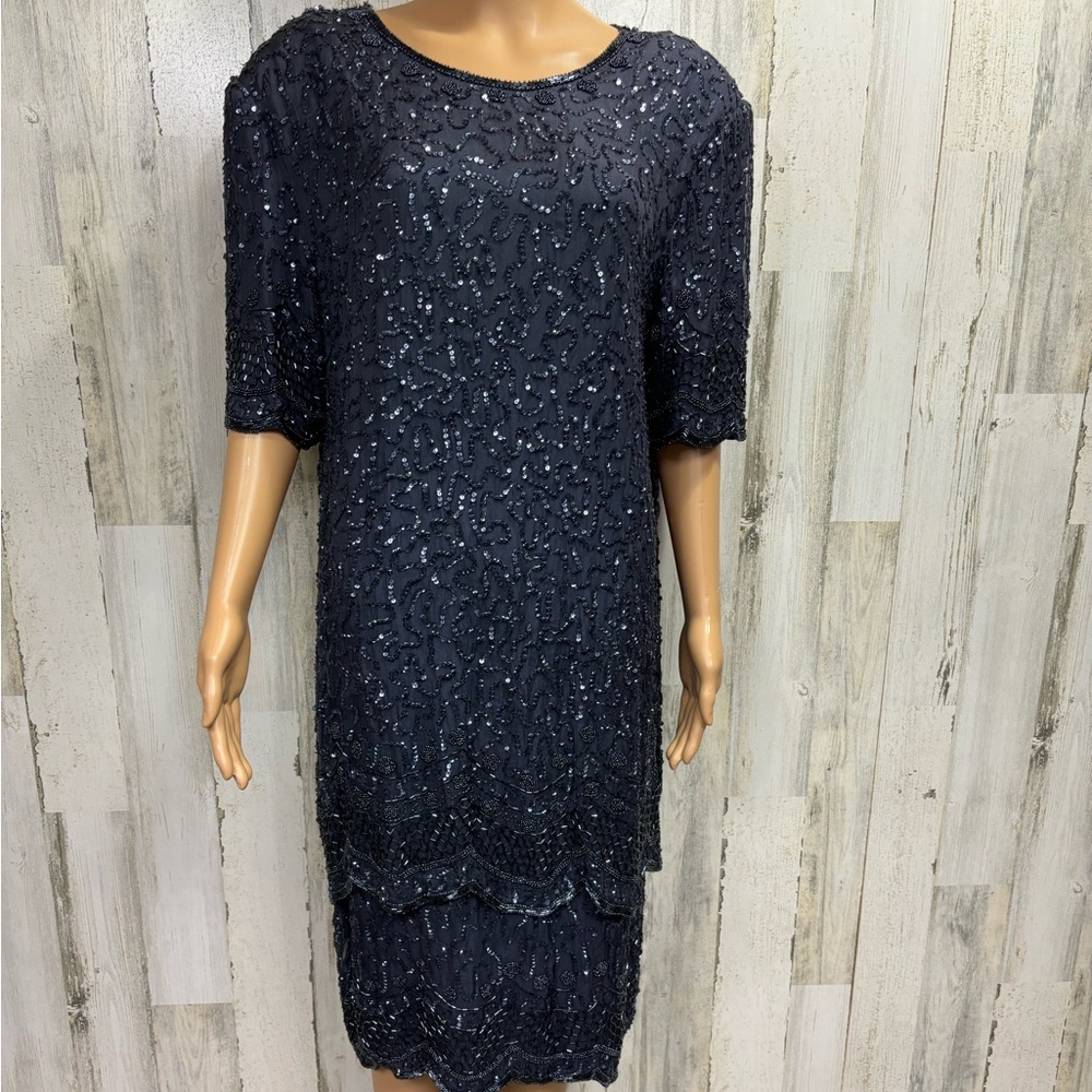 Brilliante By JA Vintage‎ 90’s Plus Size Beaded Silk Dress